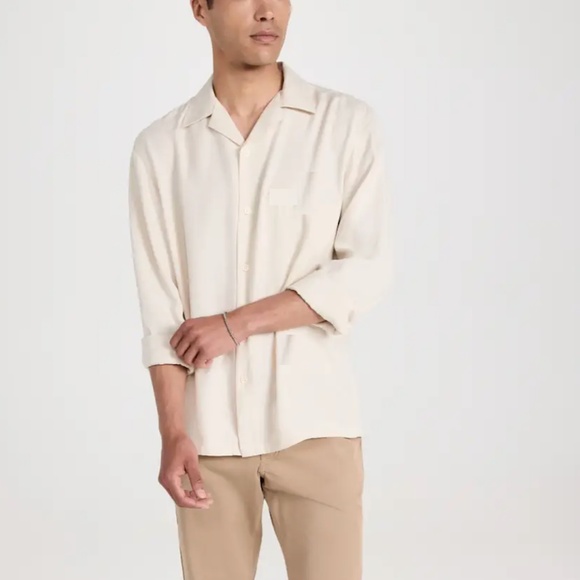 Long Sleeve Camp Collar Tencel Shirt -New With Tags -NEVER WORN -Blanc de Blanc